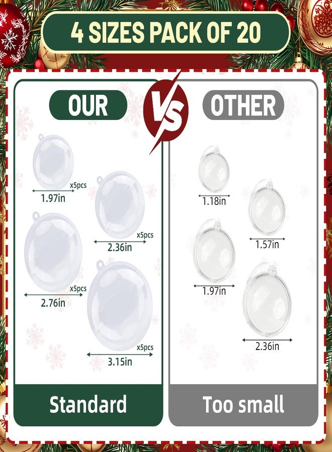 LYLYFAN 20 Pack Clear Plastic Fillable Ornament Ball for Christmas,Holiday, Wedding,Party,Home Decor 4 Sizes (50/60/70/80mm) - Image 2